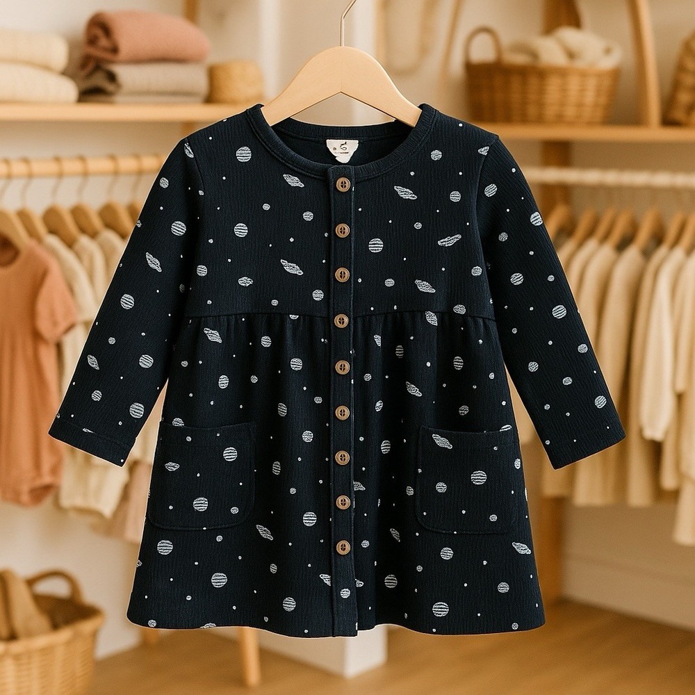 Kate Quinn‎ 100% Organic Cotton Solar System Printed Babydoll Holiday Dress 6y